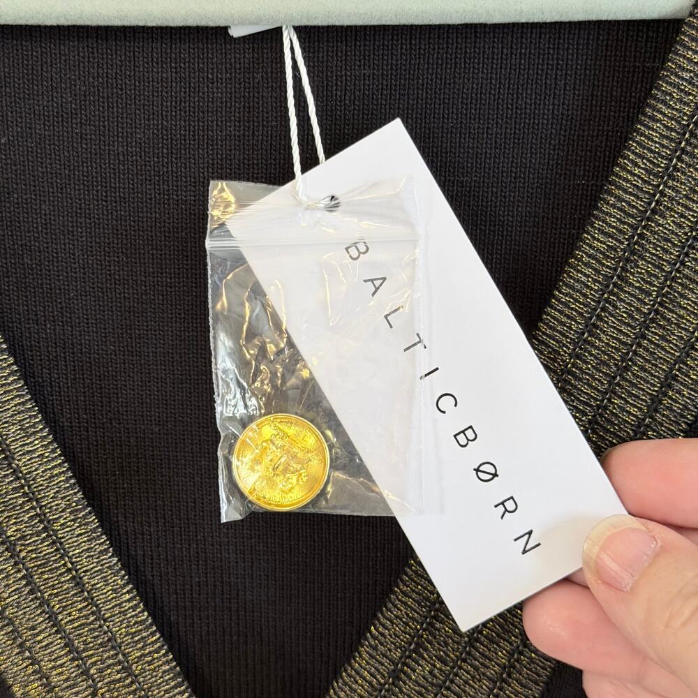 NWT Baltic born black and gold sweater knit faux button front dress XL evening - Picture 6 of 8